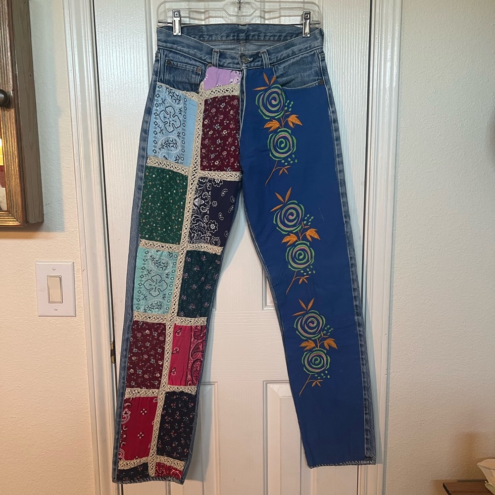 Vintage Colorful Levi’s 501 Patchwork Straight Leg Jeans